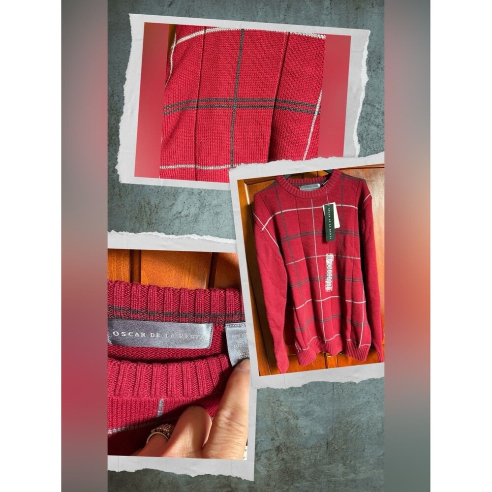 Oscar de la Renta Red and Black Crewneck Sweater #1342